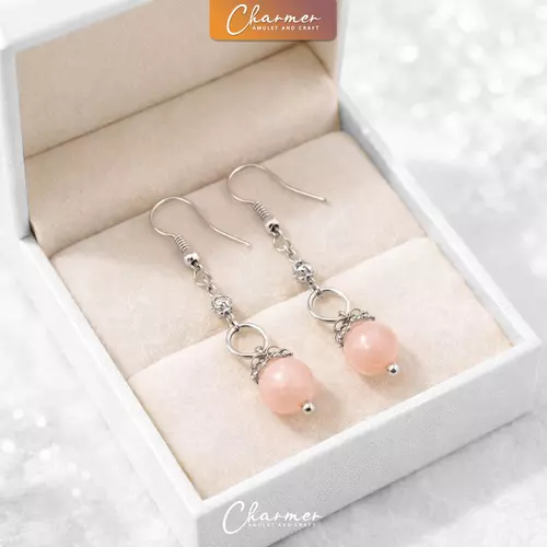 (หิน 8 มม.) สีเงิน ต่างหู ตุ้มหู หินนำโชค หินมงคล เสริมดวง ค้าขาย โชคลาภ การงาน การเงิน ความรัก
