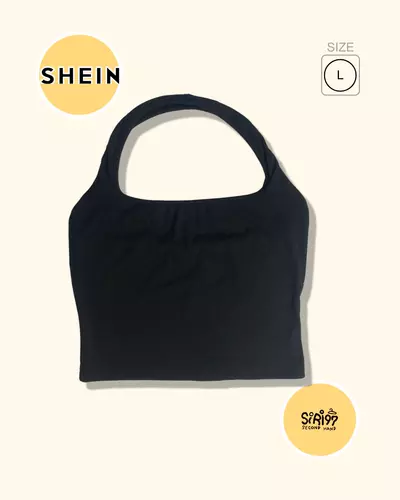 ✨SHEINเสื้อค้องคอเอวลอยทรงเข้ารูปสีพื้นแมทง่าย, ใส่สบาย, ผ้าดีมากสีดำ/SIZEL/มือสอง สภาพดี พร้อมจัดส่ง✨