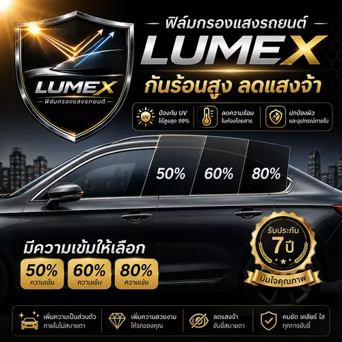 ฟิล์มกรองแสง LUMEX | เลือกความกว้าง 40/50/100 ซม. | 1 ชิ้น = 1 เมตร รับประกัน 7 ปี