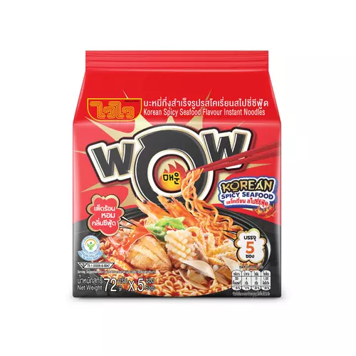 ไวไว บะหมี่ว้าว รสโคเรี่ยนสไปซี่ซีฟู้ด (แดง) แพ็ค 5 ซอง 72 ก. (117435(PK))