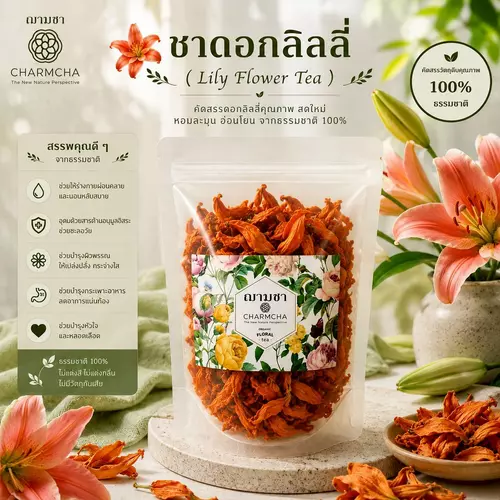 ชาดอกลิลลี่ ( Lily Flower Tea ) ผิวกระจ่างใส โดยช่วยยับยั้งการก่อตัวของเมลานิน บำรุงผิวพรรณ ชาดอกไม้ Charmcha ฌามชา