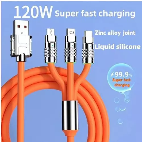 สายชาร์จเร็ว120W 6A Super Fast Charge LED OD6.0 หนา สายซิลิโคน Quick Charge สาย 3 IN1สายยาว 2 เมตร