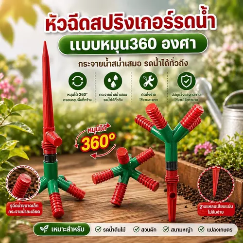 [หมุนอัตโนมัติ 360°] หัวฉีดสปริงเกอร์รดน้ำต้นไม้ 🚿💦 กระจายน้ำทั่วถึง ฝอยน้ำนุ่ม ไม่ทำลายต้นไม้ สำหรับสนามหญ้า แปลงผัก และสวนหน้าบ้าน