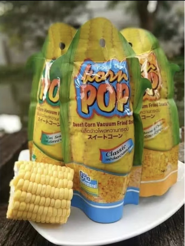 ข้าวโพดหวานทอดกรอบ ทอดระบบสูญญากาศ ตราคอร์น ป๊อบ Korn pop ของทอด