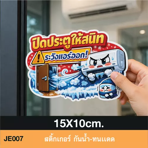 JE007 สติ๊กเกอร์ ปิดประตูให้สนิท ระวังเเอร์ออก ช่วยประหยัดค่าไฟง่ายๆ ด้วยสิ่งนี้