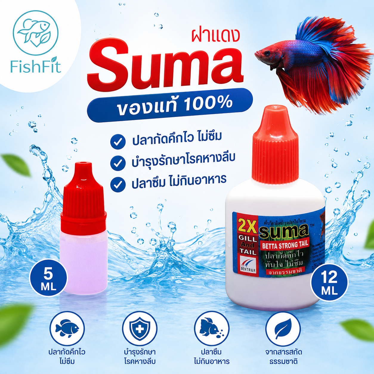Suma ฝาแดง ปลาคึก ไม่ซึม บำรุงรักษาหางลีบ นอนนิ่ง