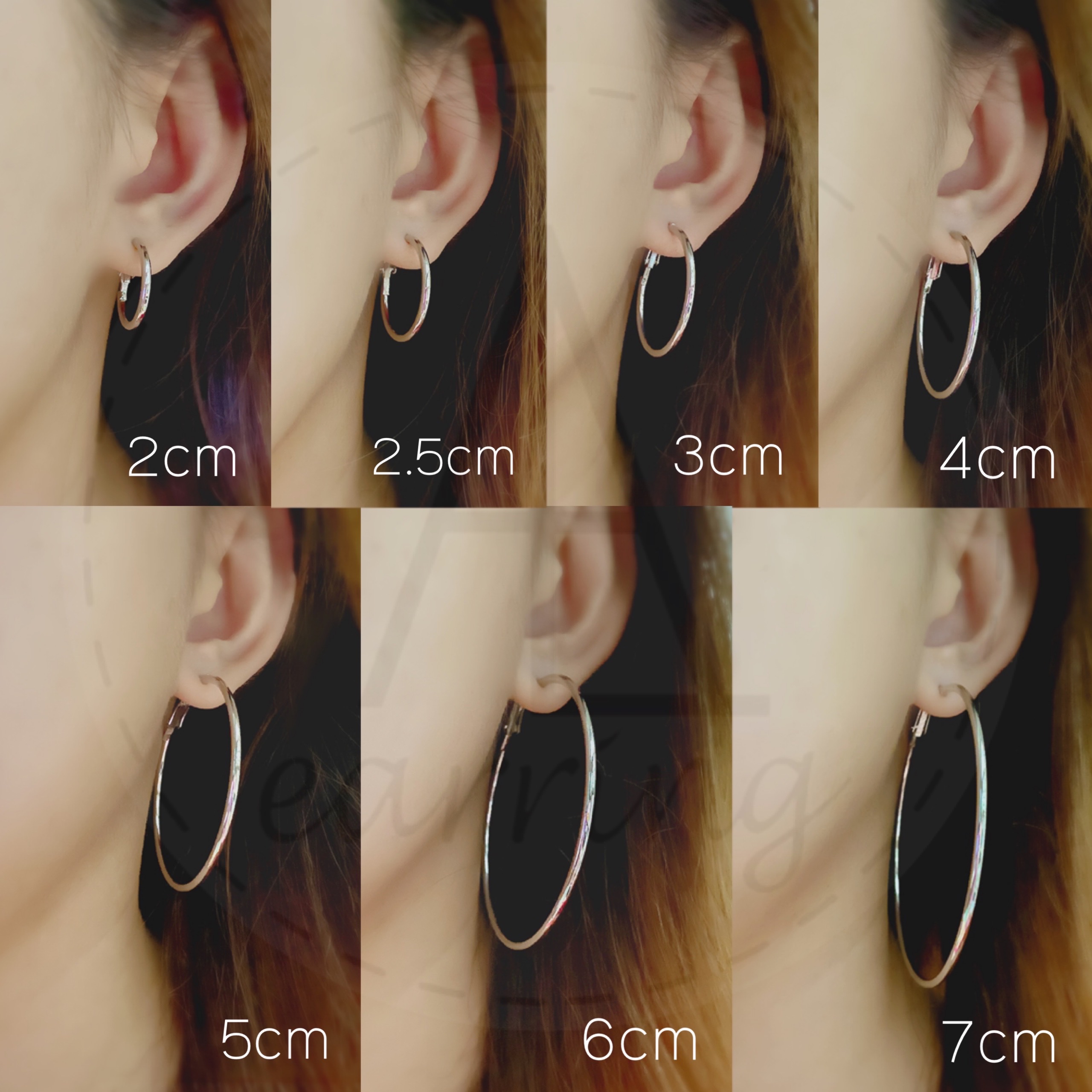 [ราคาต่อ1คู่] ต่างหูห่วงวงกลมขนาดใหญ่แบบเจาะ ไม่ใช่เงินแท้ ตัวล็อคแบบสปริงดีด ขนาดเป็นเซนติเมตร