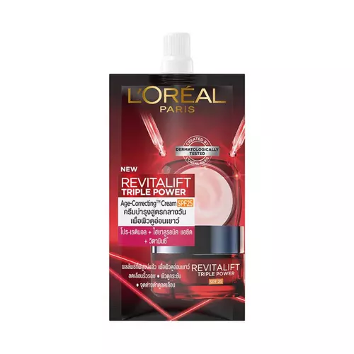 ครีมกลางวัน ลอรีอัล รีไวทัลลิฟท์ ทริปเปิล พาวเวอร์ Loreal Paris Revitalift Triple Power Age-Correcting Cream SPF25 ( ซอง )