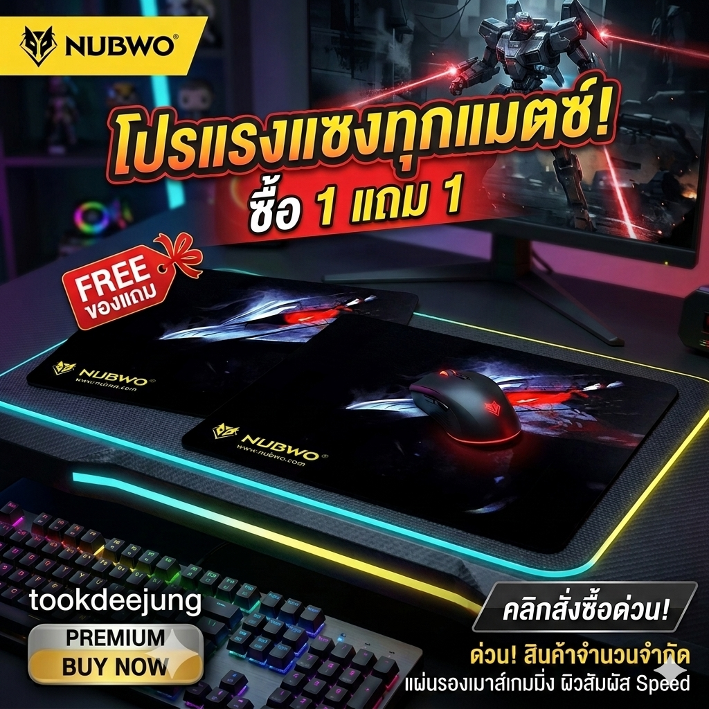 แผ่นรอง​เมาส์​ Nubwo​ 1​ แถม​ 1​ แบรนด์​แท้​ 100% ลายตามภาพ