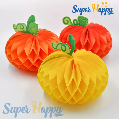 โคมรังผึ้งฟักทอง ฮาโลวีน Honeycomb Pumpkin ของตกแต่ง Halloween กระดาษพับ 3 สี พร็อพปาร์ตี้ คาเฟ่ ถ่ายรูป