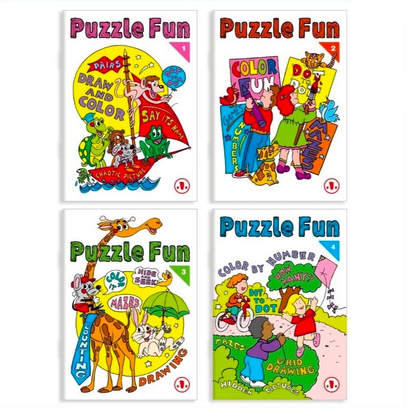 ชุดสมุดกิจกรรมเสริมทักษะ ขนาด A5 เซต 4 เล่ม Puzzle Fun สนุกครบทั้งวาดรูป ระบายสี หาคำศัพท์ เขาวงกต จับผิดภาพ