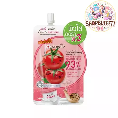 เจลน้ำมะเขือเทศเข้มข้น 93% สมูทโตะ Smooto Tomato Yogurt Plus Whitening Soothing Gel ( ซอง ) ปริมาณ 50 กรัม