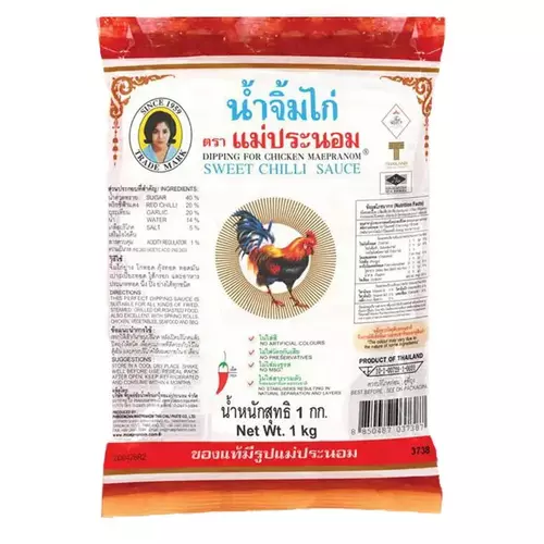 น้ำจิ้มไก่ แม่ประนอม ขนาด 1 กก. รสชาติหวาน เค็ม เผ็ด กลิ่นหอ