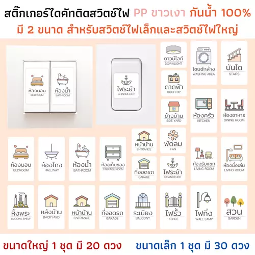 (มี 2 ขนาด) สติ๊กเกอร์สวิตช์ไฟ กระดาษ PP ขาวมัน กันน้ำ สติกเกอร์ไฟ ห้องนอน ห้องน้ำ บ้าน light switch
