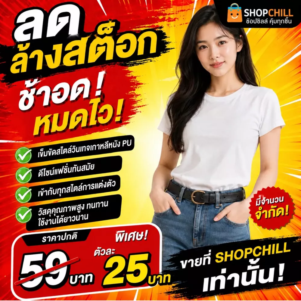 ลดล้างสต๊อก เข็มขัดหนัง PU เข็มขัดหนังสีดำ