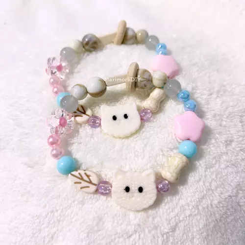 กำไลลูกปัด Candy Kitty น้องแมวพาสเทล สีฟ้าชมพู-มินิมอล สร้อยข้อมือแฮนด์เมด - MarimoriiDIY