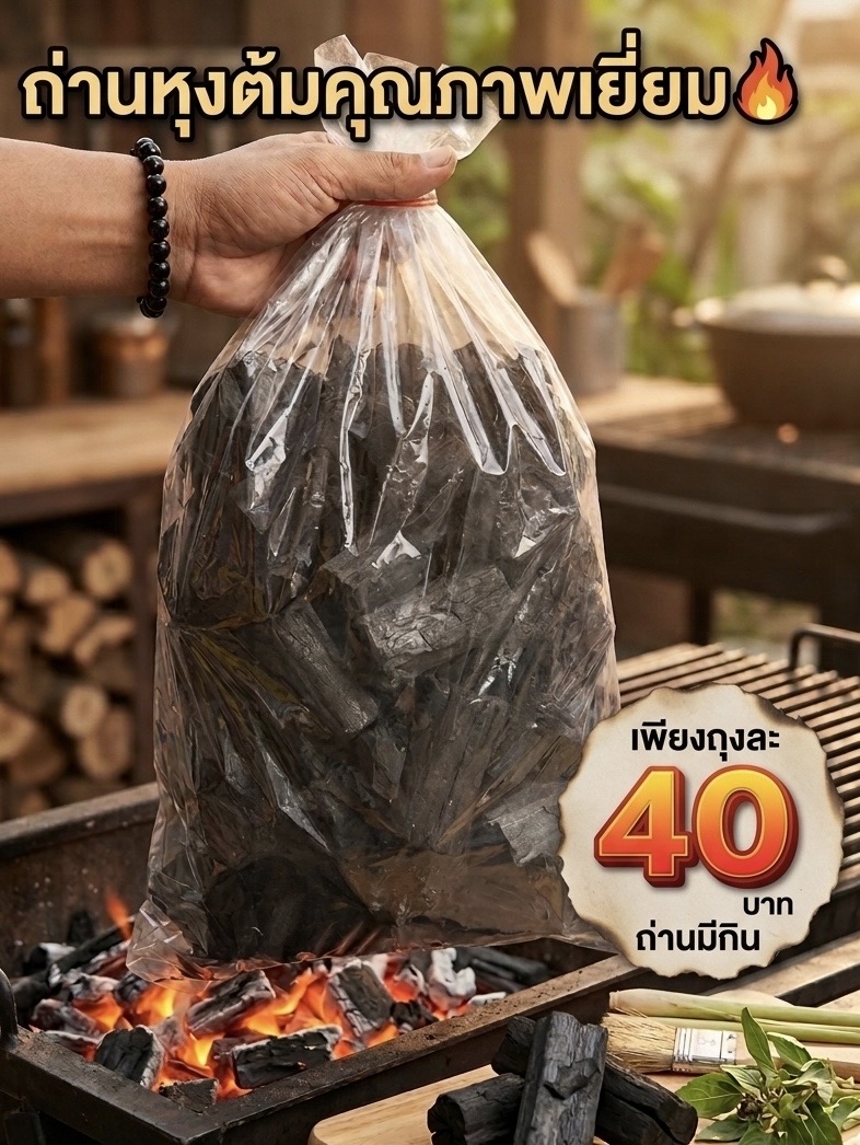 ถ่านปิ้งย่าง ไม้ธรรมชาติ ให้ความร้อนสูง ติดทนนาน เหมาะสำหรับปิ้งย่างและหุงต้มอาหาร ราคาประหยัด