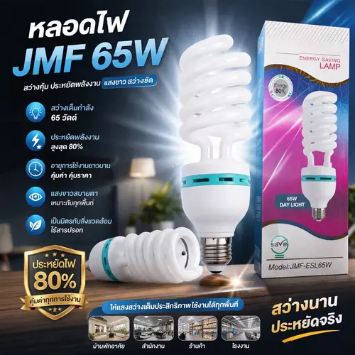 หลอดไฟ JMF 65W มีไฟสีขาว/เหลืองให้เลือก แสงสว่างเต็มประสิทธิภาพ ประหยัดพลังงาน พร้อมส่งทันที!