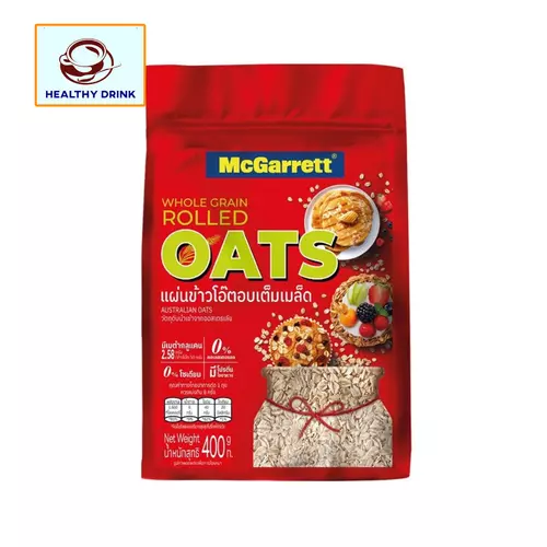McGarrett แม็กกาแรต ข้าวโอ๊ตอบแห้ง แผ่นข้าวโอ๊ตอบเต็มเมล็ด Rolled Oats 400 กรัม