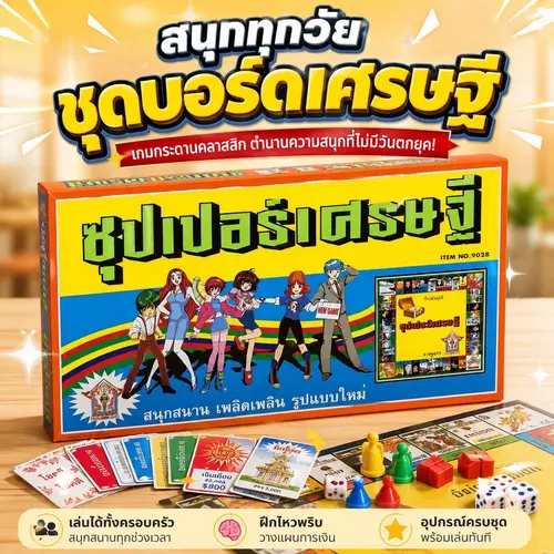 🔥รุ่นยอดฮิต🔥 เกมส์เศรษฐีกระดานใหญ่ 35*35 cm (ลูกเต๋า 2 ตัว + ตัวเดิน 4 ตัว) บอร์ดเกมปาร์ตี้ เล่นสนุกได้ทั้งครอบครัว