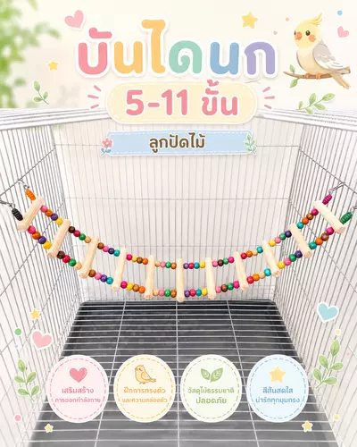 บันไดนก สะพานนก สะพานบันไดลูกปัดไม้ ของเล่นสัตว์เลี้ยง 5-11ขั้น