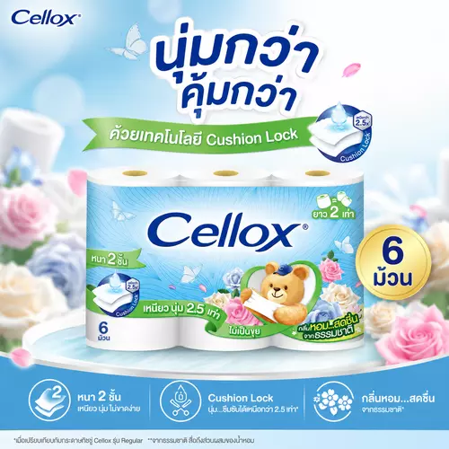 [ 1แพค 6ม้วน ] Cellox เซลล็อกซ์ พรีเมี่ยม กระดาษชำระ หนา 2ชั้น กระดาษทิชชู่แบบม้วน