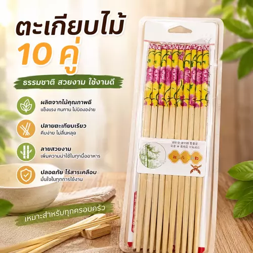 [พร้อมส่ง! แพ็ค 10 คู่] ตะเกียบไม้ธรรมชาติ สไตล์ญี่ปุ่น-มินิมอล 🥢✨ ปลอดภัย ไร้สารฟอกขาว ใช้ซ้ำได้ ล้างง่าย ผิวเรียบเนียน ไม่ลื่น ราคาถูกที่สุด!