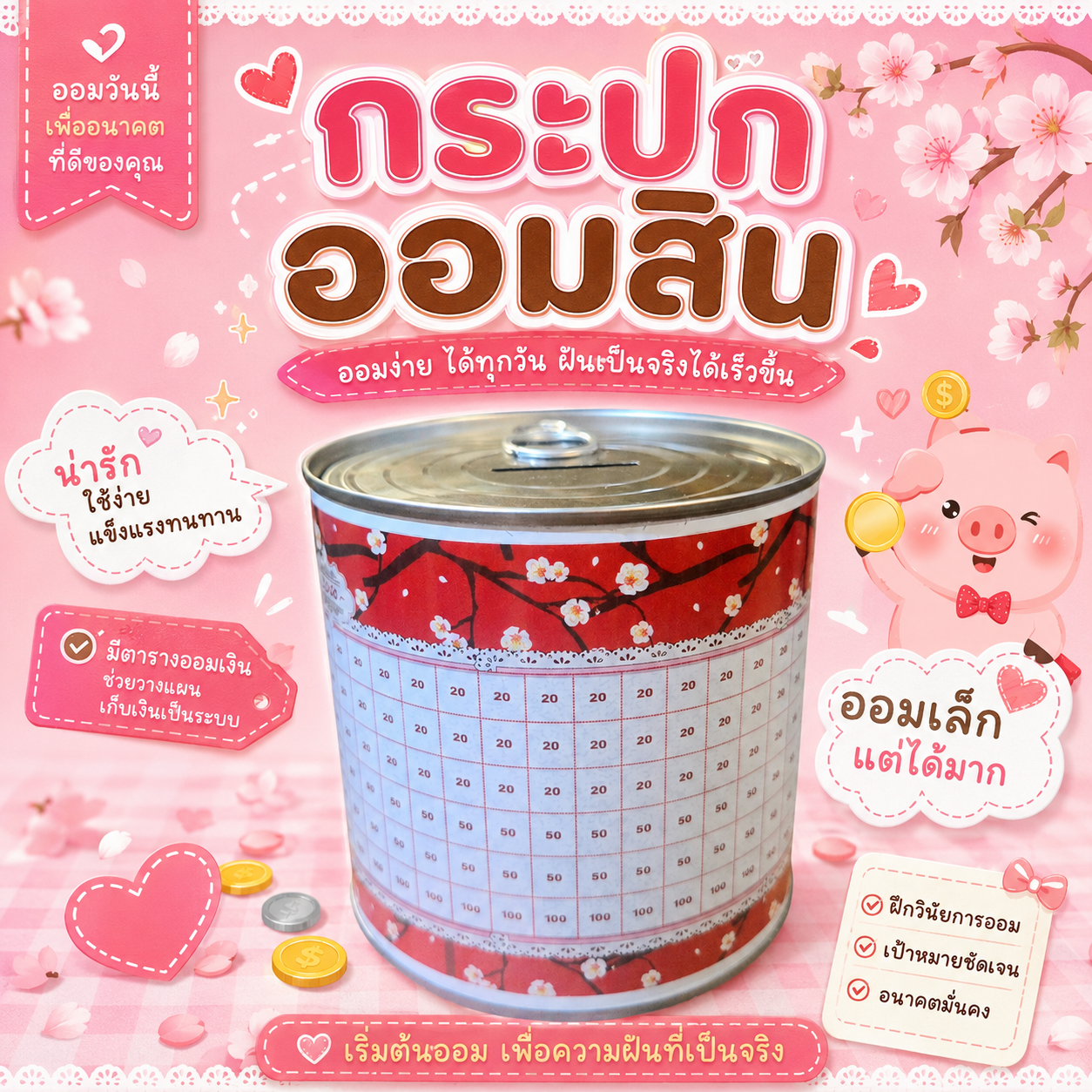 แถมกันชื้น กระปุกออมสิน ยอดออม5พัน/4เดือน