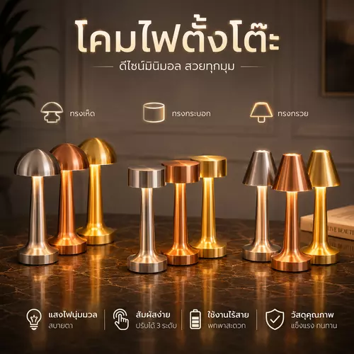 โคมไฟตั้งโต๊ะ LED แบบชาร์จ หรี่แสงได้ 3 ระดับ สไตล์มินิมอล ตกแต่งห้อง โต๊ะอาหาร ห้องนอน