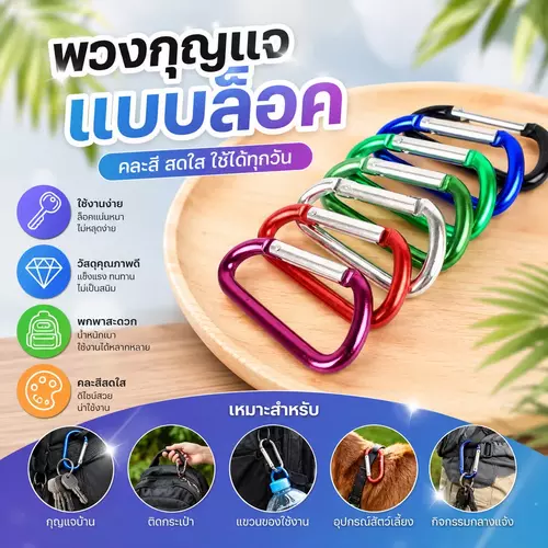 [คุ้มยกแพ็ค 12 ชิ้น] พวงกุญแจแบบล็อก (คละสี) ห่วงกุญแจมีล็อก ตะขอล็อกกันหาย ตัวเกี่ยวพวงกุญแจ ห้อยกระเป๋า พร้อมส่ง