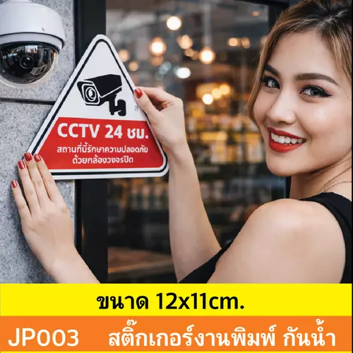 JP003 สติ๊กเกอร์กล้องวงจรปิด CCTV ติดไว้ก่อน ปลอดภัยกว่า! CCTV แจ้งเตือนชัด กันน้ำ ทนแดด ติดได้ทุ