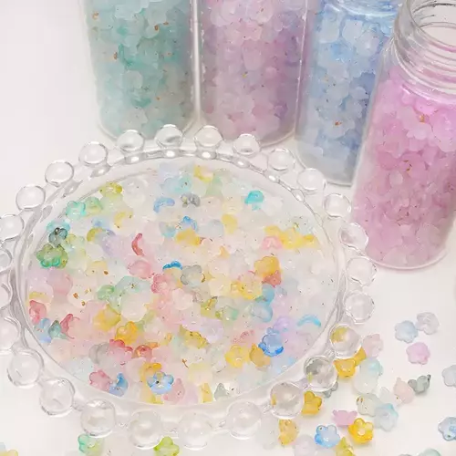ลูกปัดดอกลิลลี่จิ๋ว 6 มม. ลูกปัดแก้ว/อะคริลิค คละสี อุปกรณ์ทำเครื่องประดับแฮนด์เมด