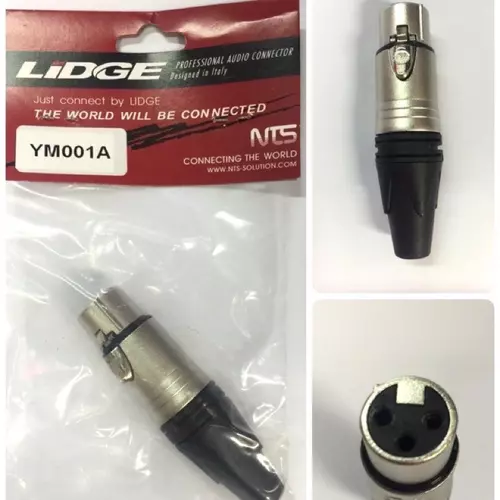 แจ็ค XLR ตัวเมีย 3ขา ท้ายยาง สำหรับเข้าสาย รุ่น YM001A ยี่ห้อ Lidge ของแท้