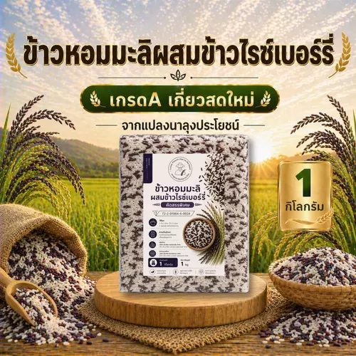 ข้าวหอมมะลิผสมข้าวไรซ์เบอร์รี่ แพ็ค 1 กก เต็มเมล็ด เกี่ยวใหม่จากแปลงนาลุงประโยชน์