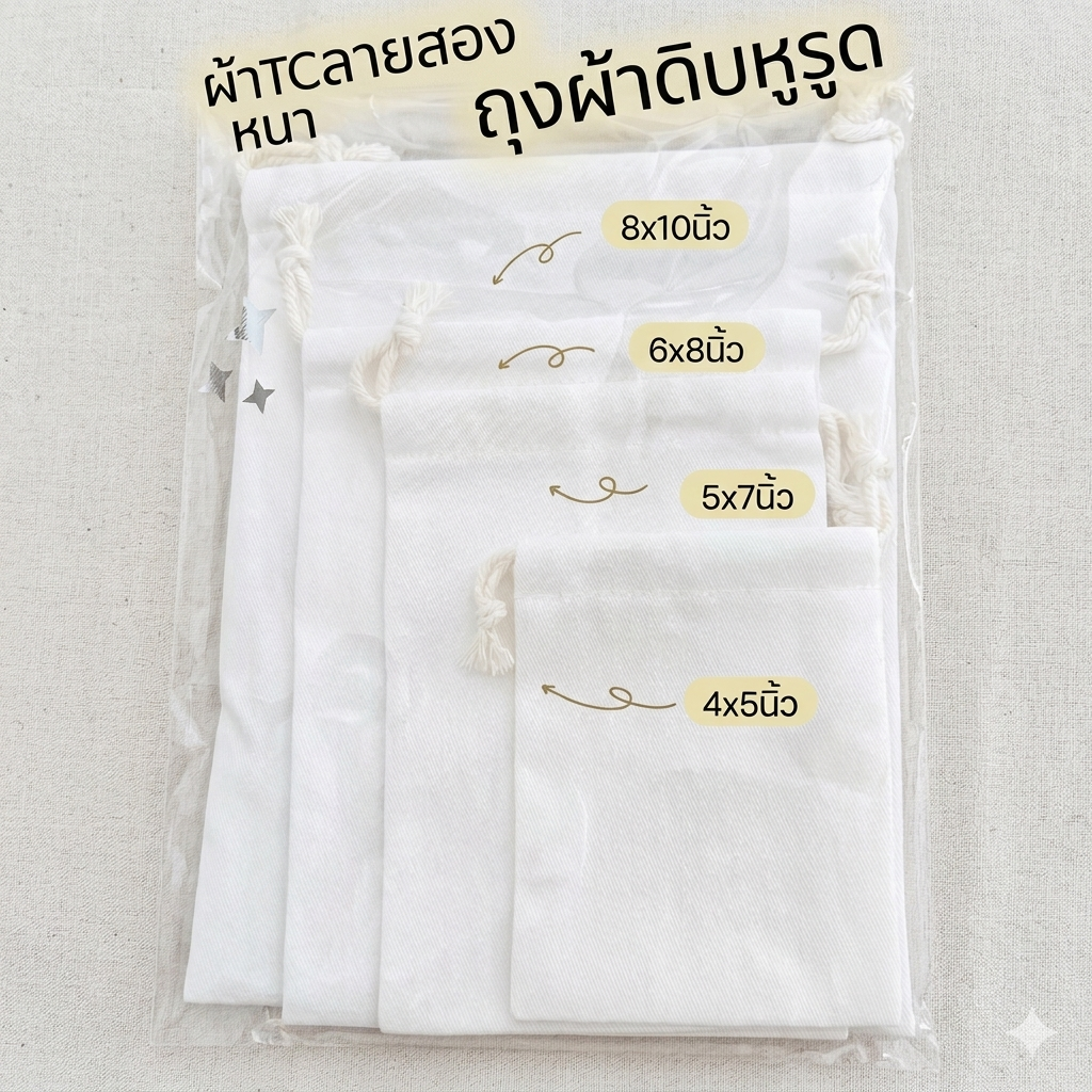 ถุงผ้าดิบหูรูดผ้าหนา