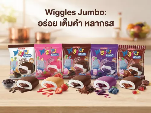 มาร์ชแมลโลว์ วิกเกิ้ลส์ Wiggles ขนมมาร์ชแมลโลว์ชิ้นใหญ่เคลือบช็อกโกแลตและสอดไส้ฉ่ำๆ อร่อยเข้มข้น24ชิ้น