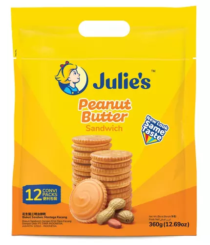 ๋๋Julie's จูลี่ส์ขนมปังกรอบสอดไส้เนยถั่วแบบถุง360กรัม
