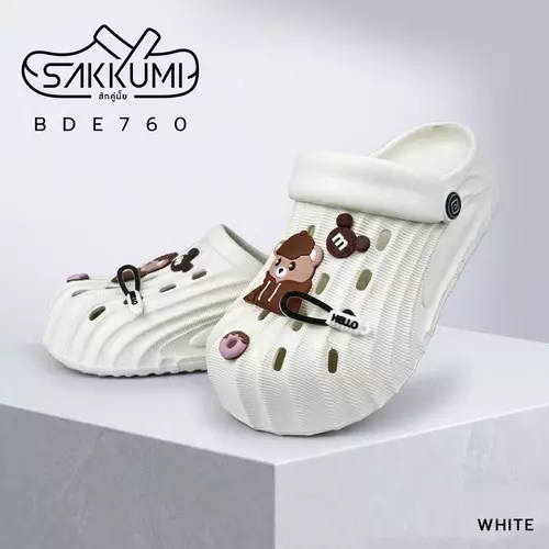 รองเท้าหัวโตพื้นนุ่มผู้หญิงลายหมี Hello BB Double รุ่น BDE 760 กันลื่น กันน้ำ มี 5 สี