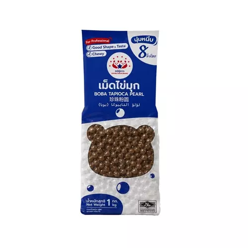 ถุงใหม่ เม็ดไข่มุกดำ ตรา หมีคู่ดาว เนื้อนุ่มนาน 8 ชั่วโมงหลังต้ม ถุงละ 1 กิโลกรัม EXP05/2027