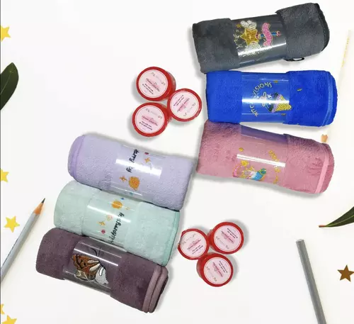 ผ้าขนหนู ผ้าเช็ดผม ผ้าเช็ดผมขนเป็ด ขนาด 38×78cm สีพื้น ขอบหยัก ปักลาย