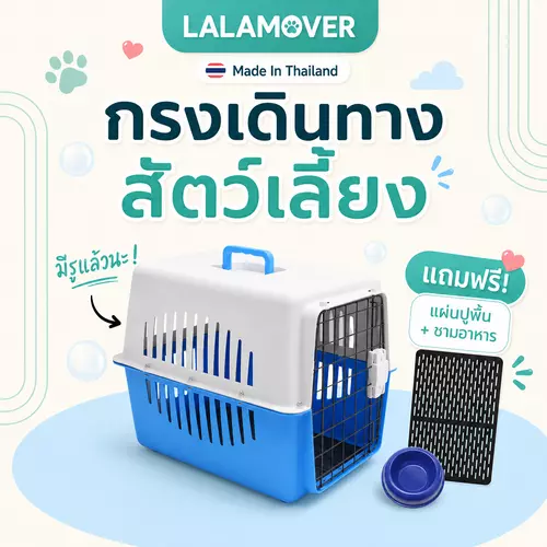 Lalamover กล่องเดินทางสัตว์เลี้ยง กรงหิ้วสัตว์เลี้ยง  มีแผ่นรองพื้นรุ่นไม่แถมชามอาหาร (ไซส์ L)