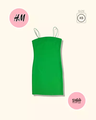 ✨H&Mเดรสกระโปรง สายเดี่ยวทรงเข้ารูปสีพื้นพรางหุ่น, ทรงสวยลุคคาเฟ่สีเขียว/SIZEXS/มือสอง สภาพดี พร้อมจัดส่ง✨