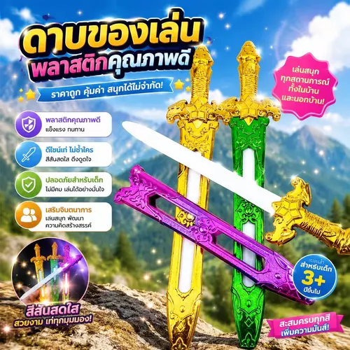 [พร้อมส่ง] ดาบของเล่นเด็ก ดาบเทพ (ดาบทอง) ขนาด 38 ซม. คละสีคละลาย ดาบพลาสติกของเล่น บทบาทสมมติ เสริมสร้างจินตนาการ