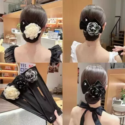 ที่ทำผมดังโงะ โบว์ทำผมบัน ดอกไม้ 3D ติดเพชร ลวดม้วนผมบันหรูหรา สไตล์ลูกคุณหนู 👑✨
