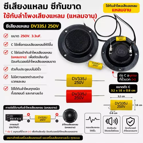 CAPA ซีเสียงแหลม ซีกันขาด เสียงแหลมใสๆ 3.3uf. ทวิตเตอร์ เสียงแหลม ลำโพง ซี 3.3uf
