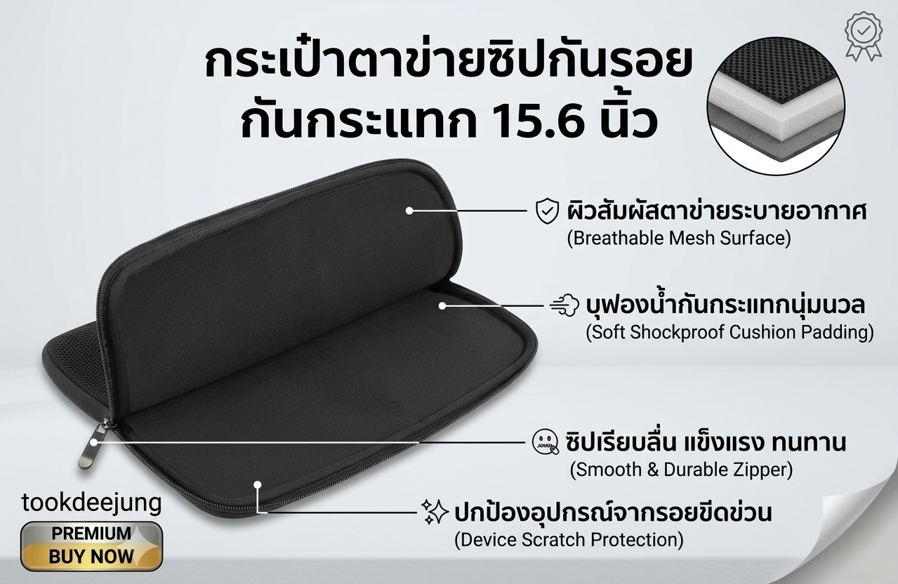 กระเป๋าตาข่ายซิป​ Note​book 15.6นิ้ว​ งานแท้ศนูย์ไอทีมีฉลากภาษาไทย