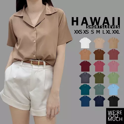 WERETOOMUCH (SH487) เสื้อเชิ้ตแขนสั้น ปกฮาวาย 7 ไซส์ อก 34-46 ผ้าไหมอิตาลี นุ่ม พริ้ว ใส่สบาย