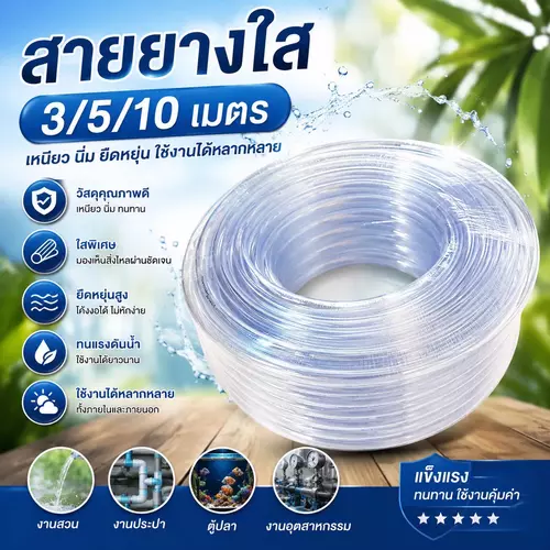 [โรงงานไทย] สายยางใส สายส่งน้ำ ขนาด 3m / 5m / 10m เหนียวทนทาน ไม่พับหักง่าย รดน้ำต้นไม้ ล้างรถ วัดระดับน้ำ อเนกประสงค์