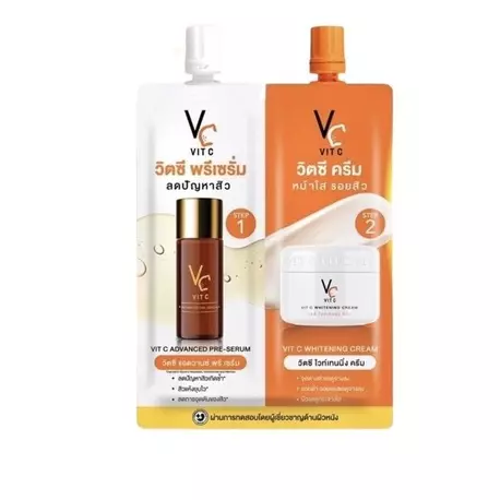 ครีมวิตซีซองคู่น้องฉัตร วิตซีพรีเซรั่ม+วิตซีครีม VC VIT C ( ซอง )