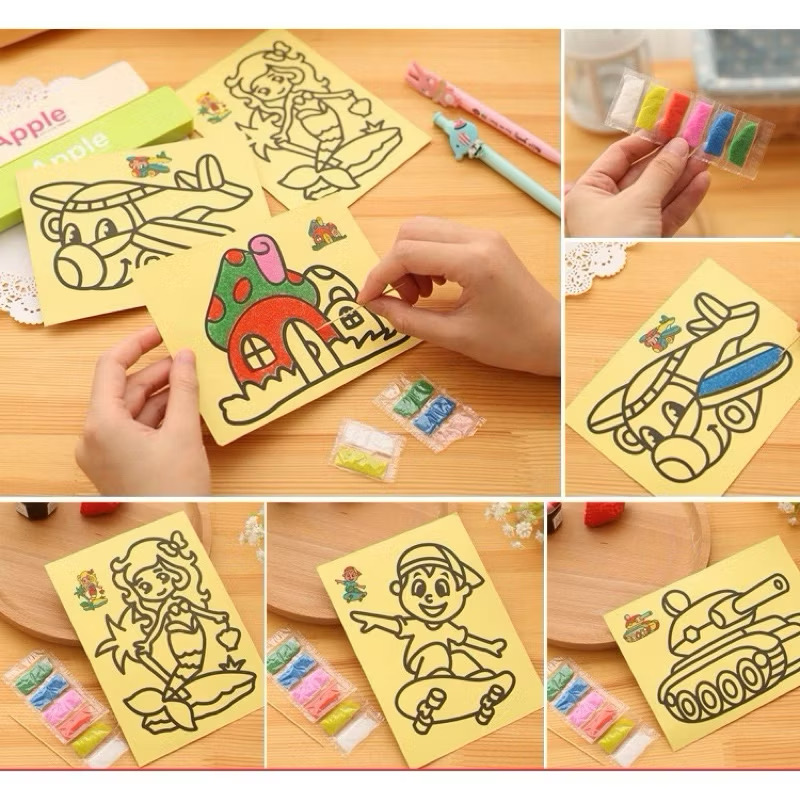 ￼ทรายระบายสีการ์ตูน(คละลาย) 1แผ่นพร้อมสี ของเล่น วาดภาพ งานศิลปะ ทรายระบายสี
